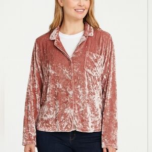 Victoria's Secret Crush Velvet Pink Pajama Top Heart Detail On Chest Pocket L